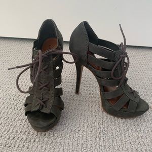 Schultz Olive Suede Laceup Tie Heels